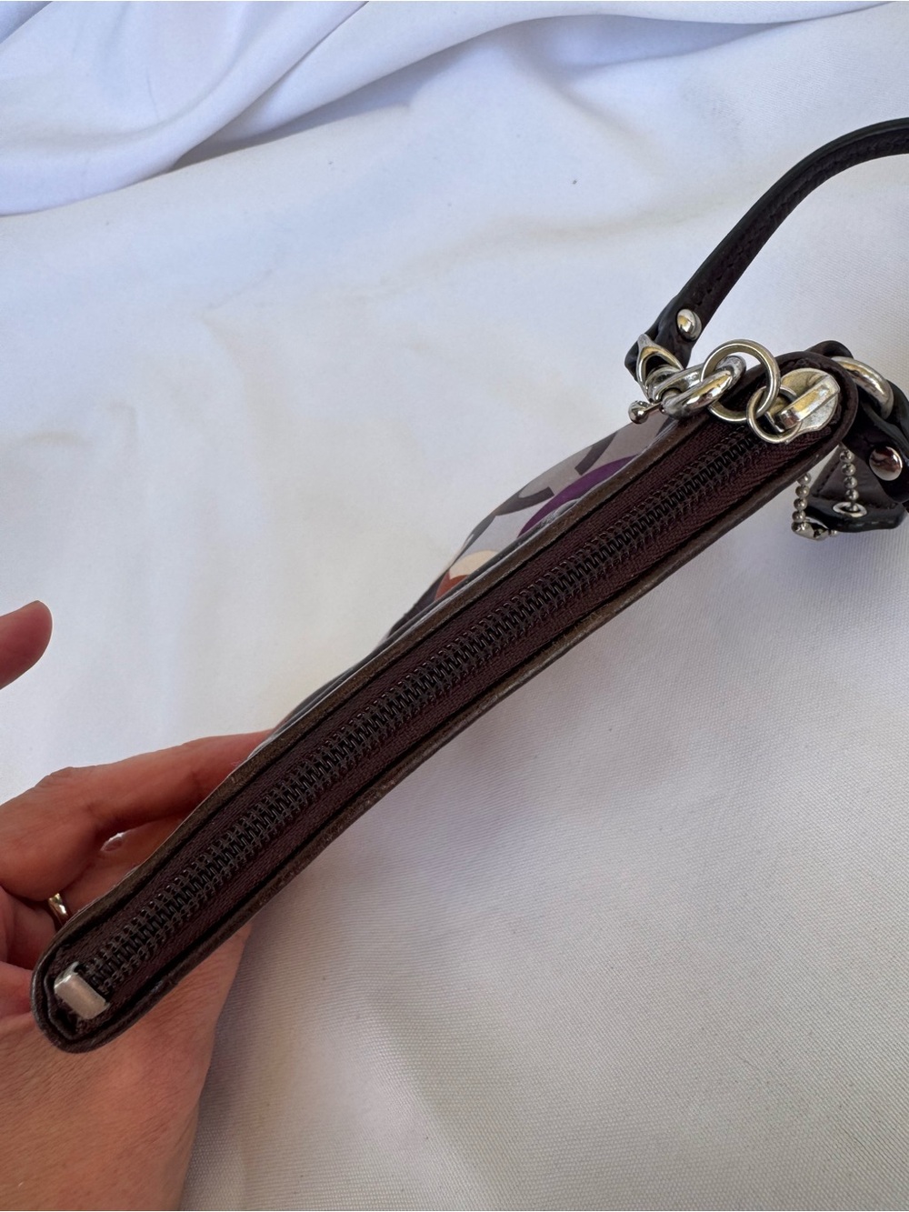 Coach Multicolor Signature Circle Wristlet - Brown, Purple, Orange, Cream - Picture 4 of 6